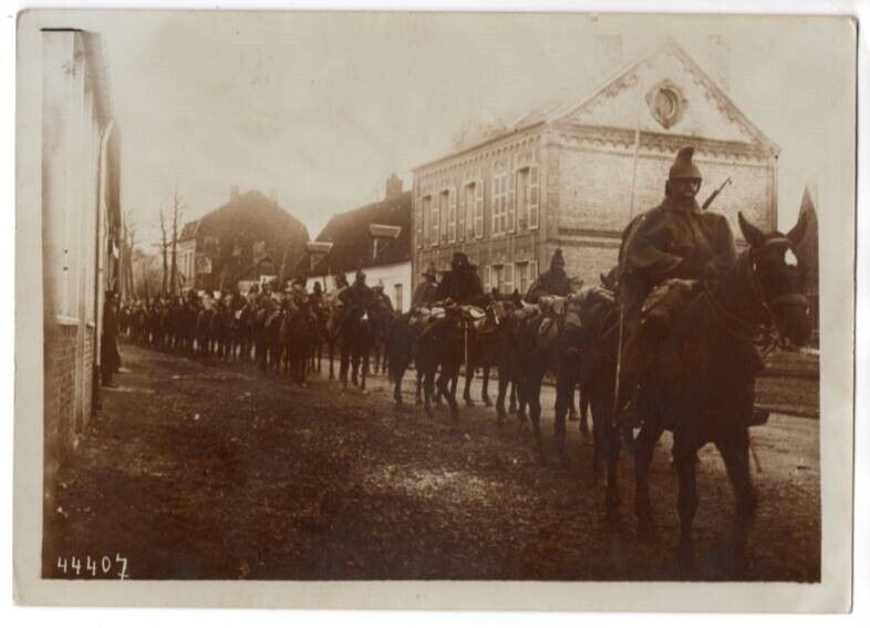WWI French Dragoon Cavalry Ridding Through Village 5x7 M. Rol Original Photo #2