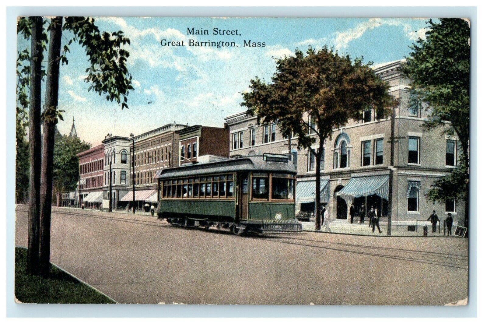 1916 Tranvia in Main Street, Great Barrington, Massachusetts MA RPO Postcard