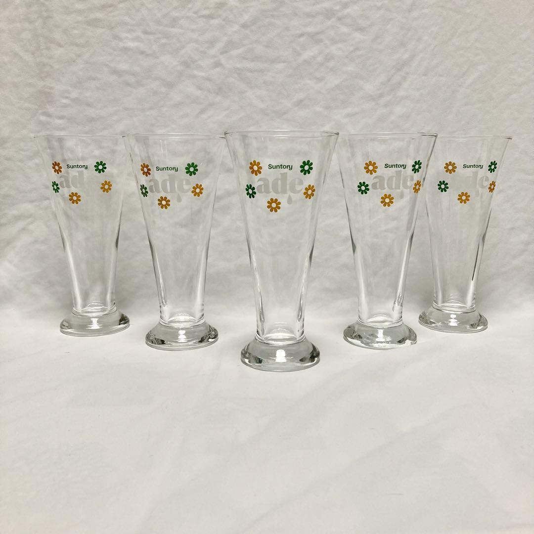 Suntory Aid Glass Set of 5 Showa Retro Glass Cups #64c0e1