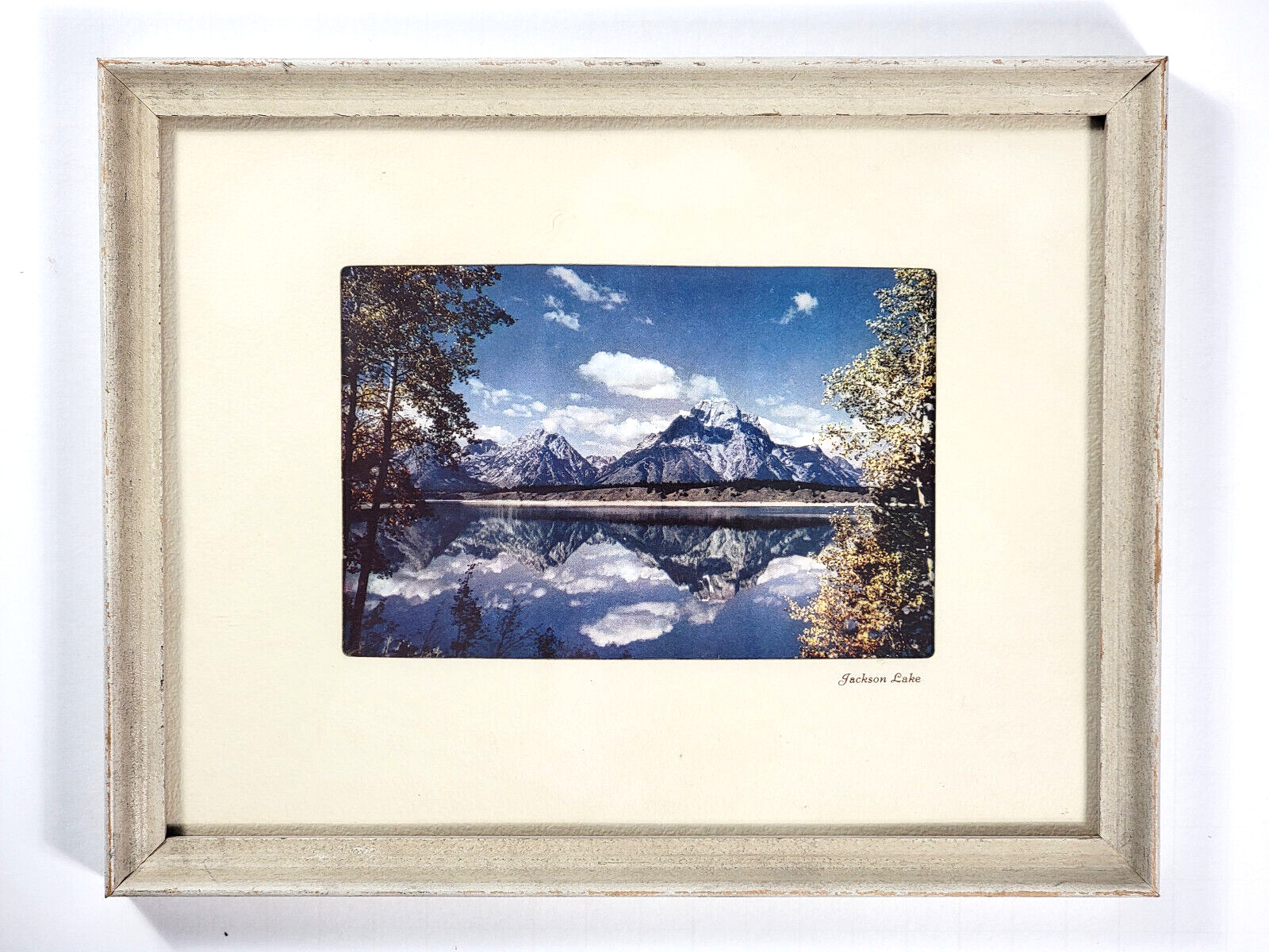 Wyoming Grand Tetons from Jackson Lake Mike Roberts Wesco 1950s Framed Postcard