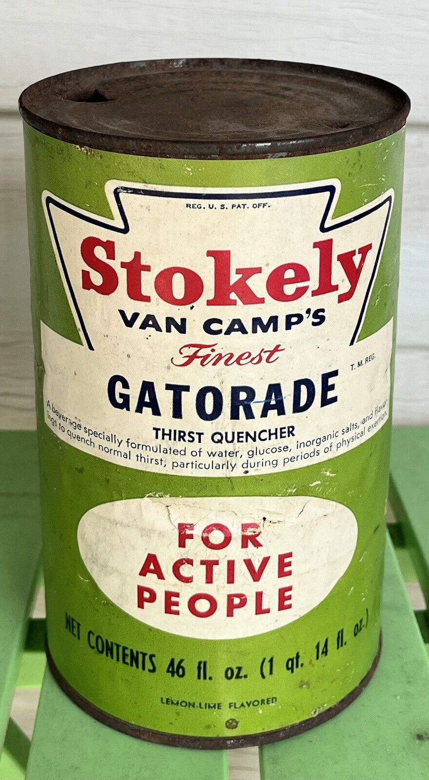 60's Stokely Van Camp's GATORADE 46oz Steel Can Bottle Energy Drink RARE Vintage