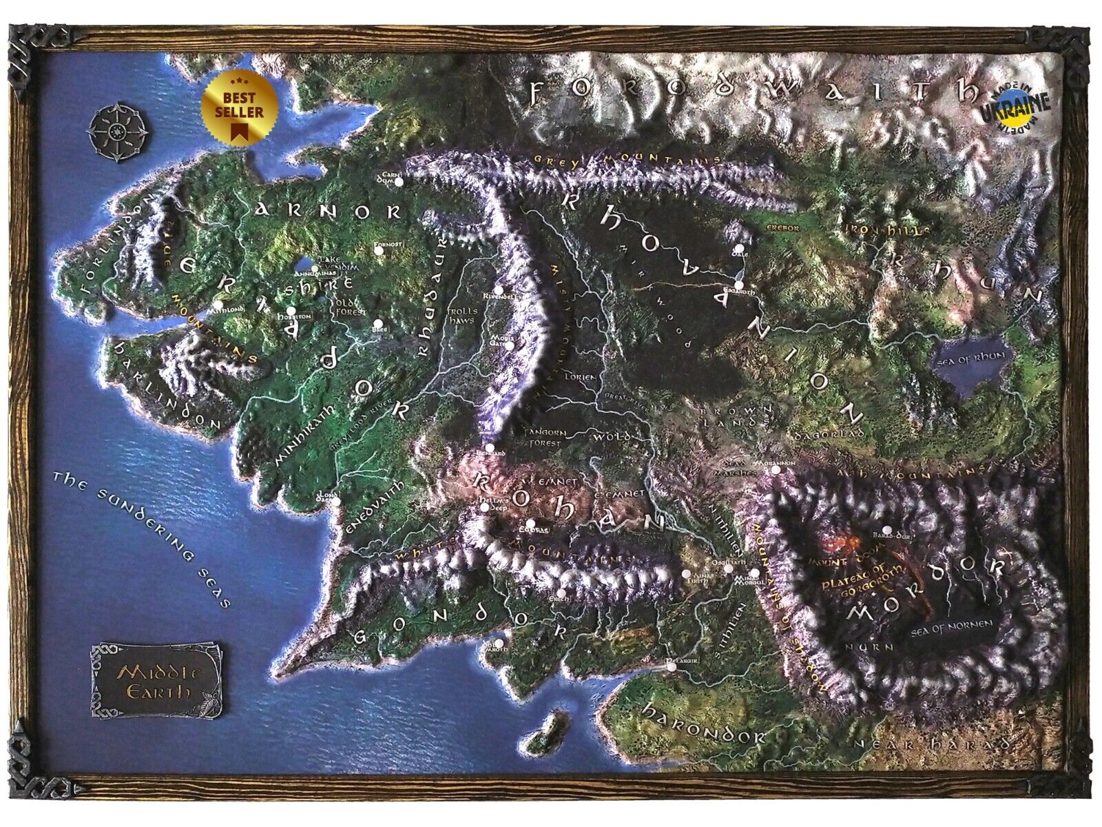 Unique rare 3D map of the Mediterranean The Lord of the Rings handmade