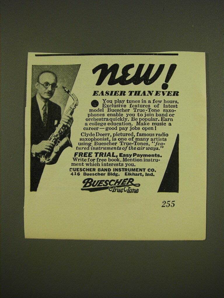 1936 Buescher True-Tone Saxophone Ad - Clyde Doerr - New easier than ever