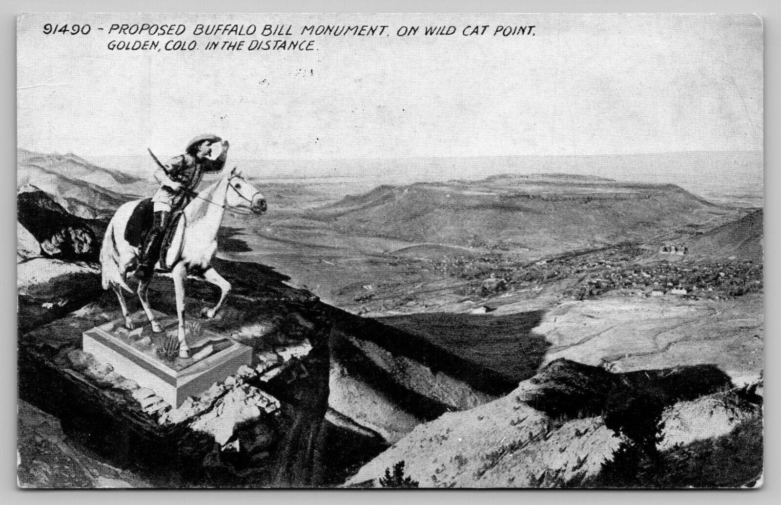 Postcard Proposed Buffalo Bill Monument On Wild Cat Point, Golden, CO