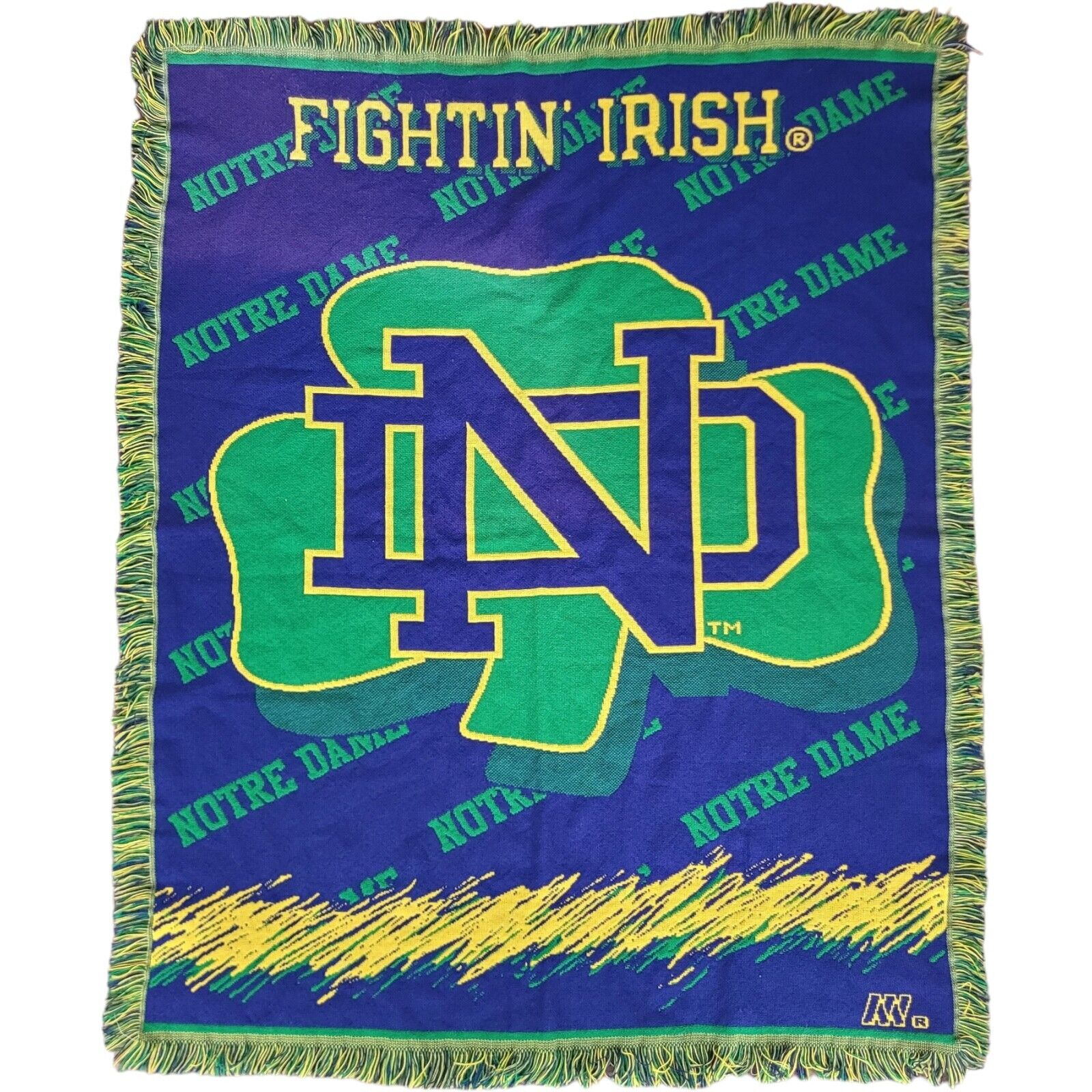 Vintage University Of Notre Dame Blanket Fighting Irish Four Leaf Clover 46x56