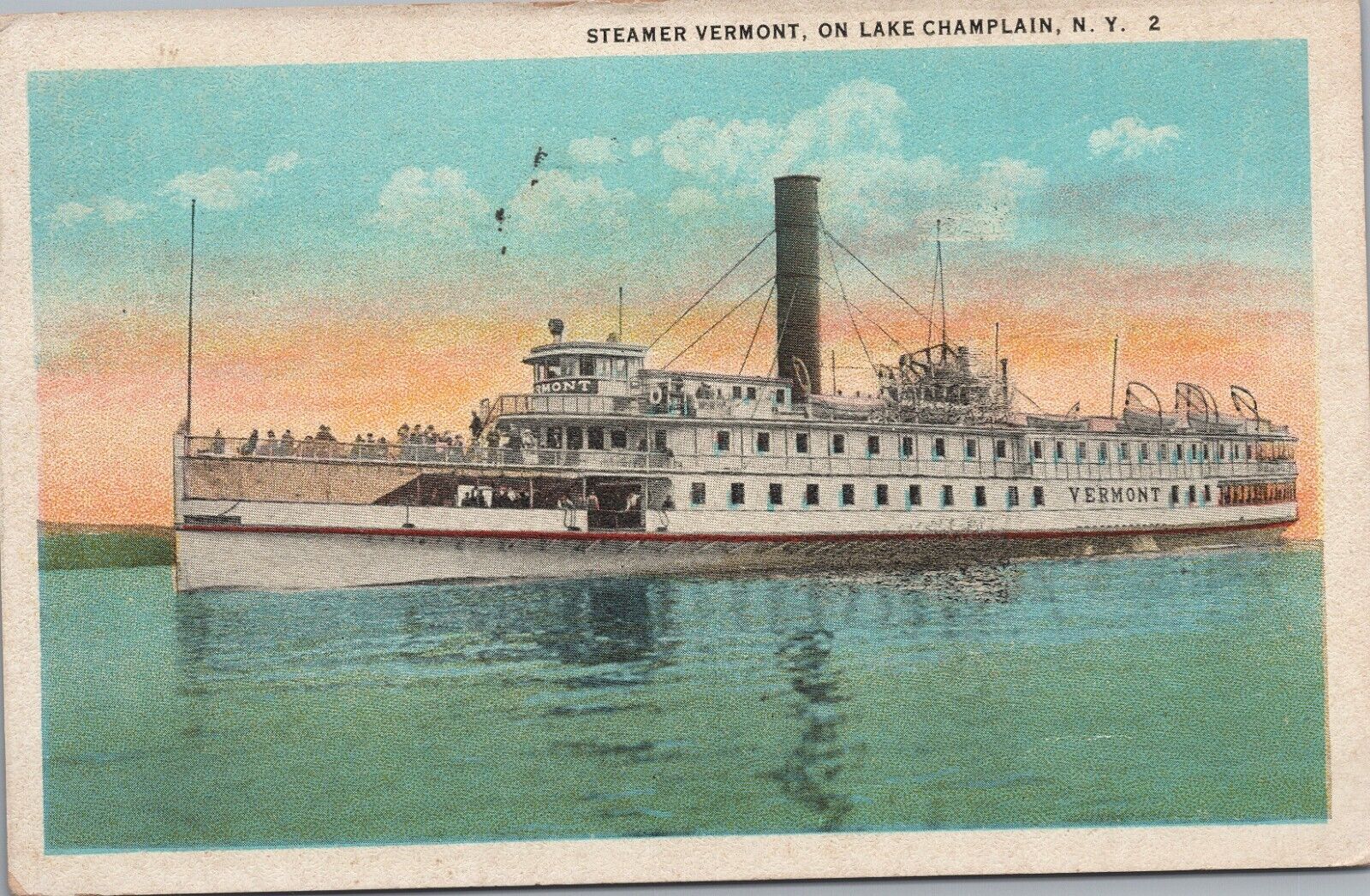 1924 Curt Teich Postcard- Steamer Vermont on Lake Champlain New York w/stamp