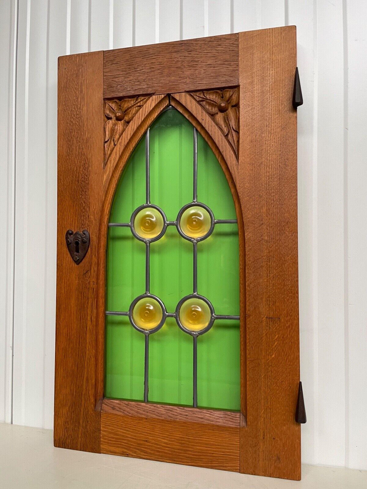 A Stunning Thick Gothic Revival Stained glass door panel (2)