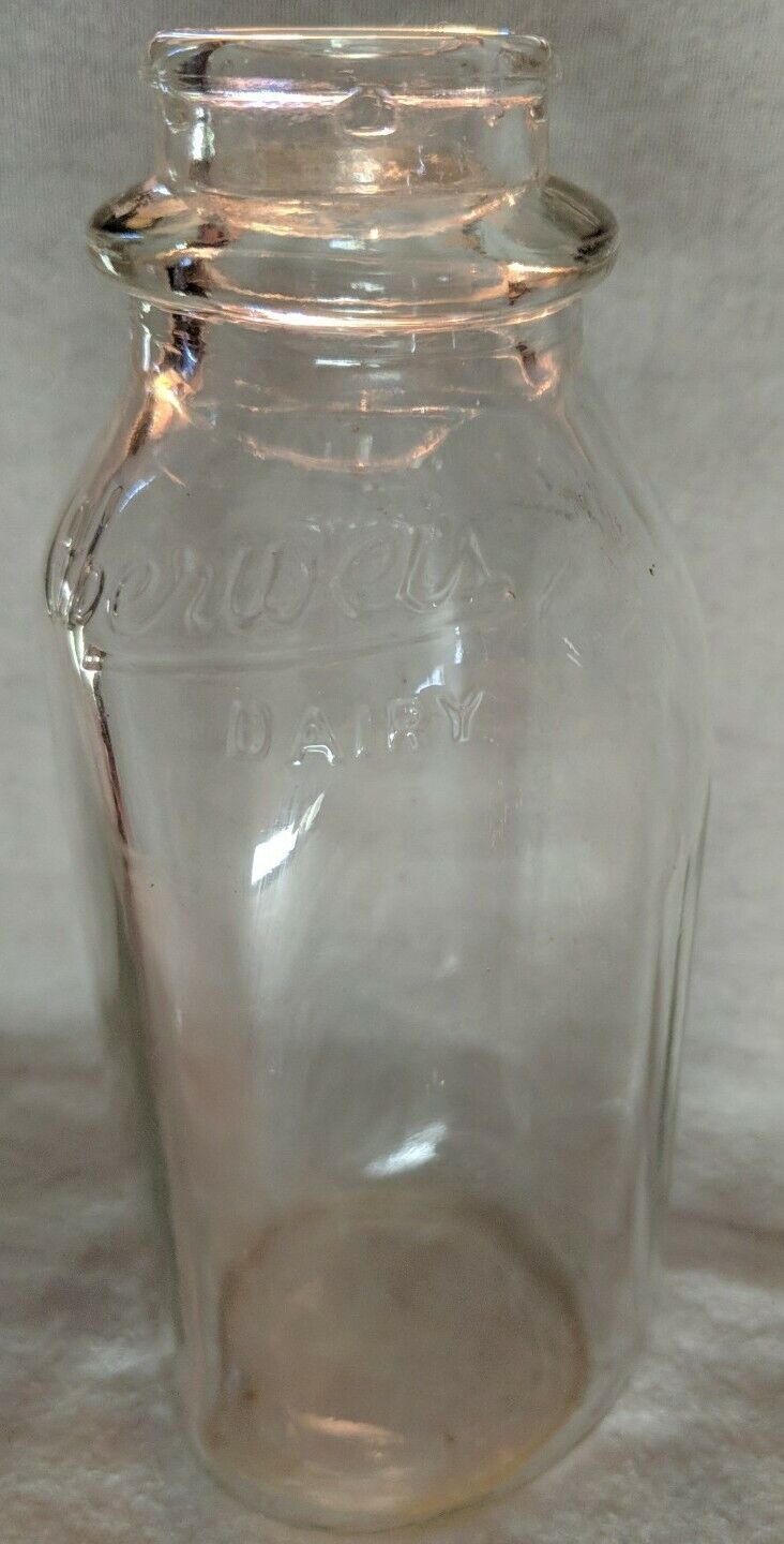 Vintage Oberweis Dairy pint glass milk bottle 1950s era Aurora Illinois
