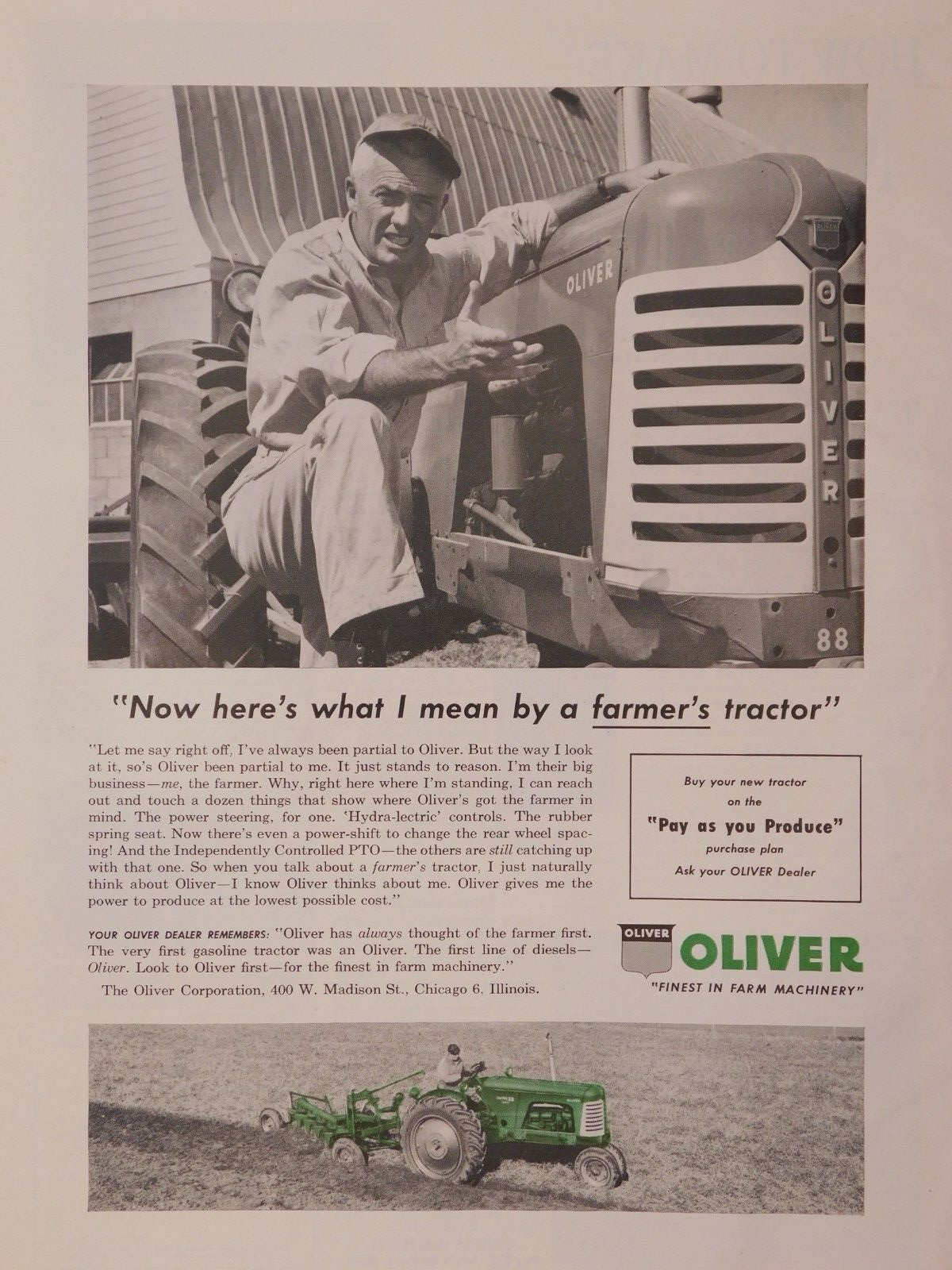 1957 Oliver Tractor Vintage Print Ad Farmer First Farm Machinery