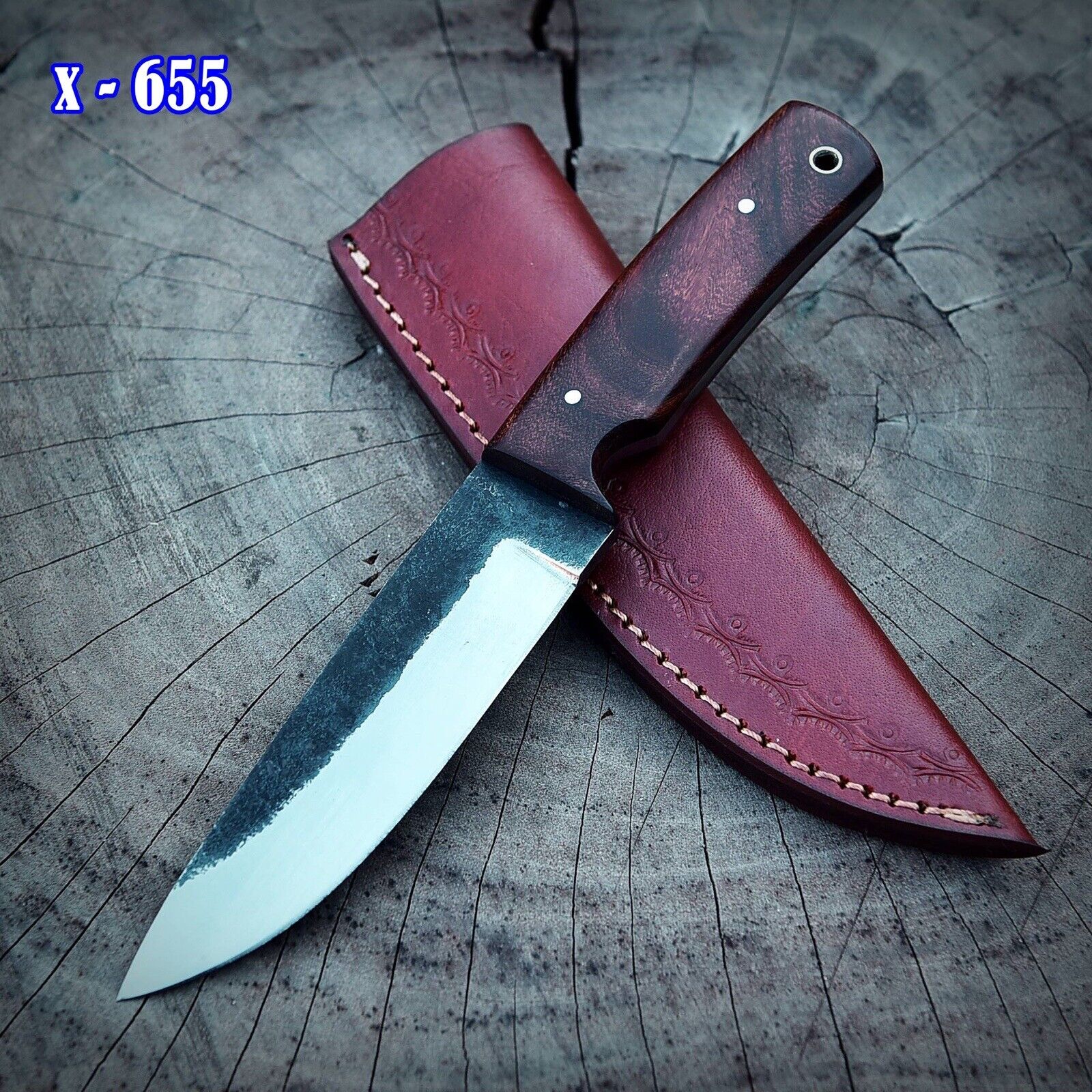 9” Handmade Carbon Steel Hunting Tactical Fixed Blade Knife Resin Handle Skinner