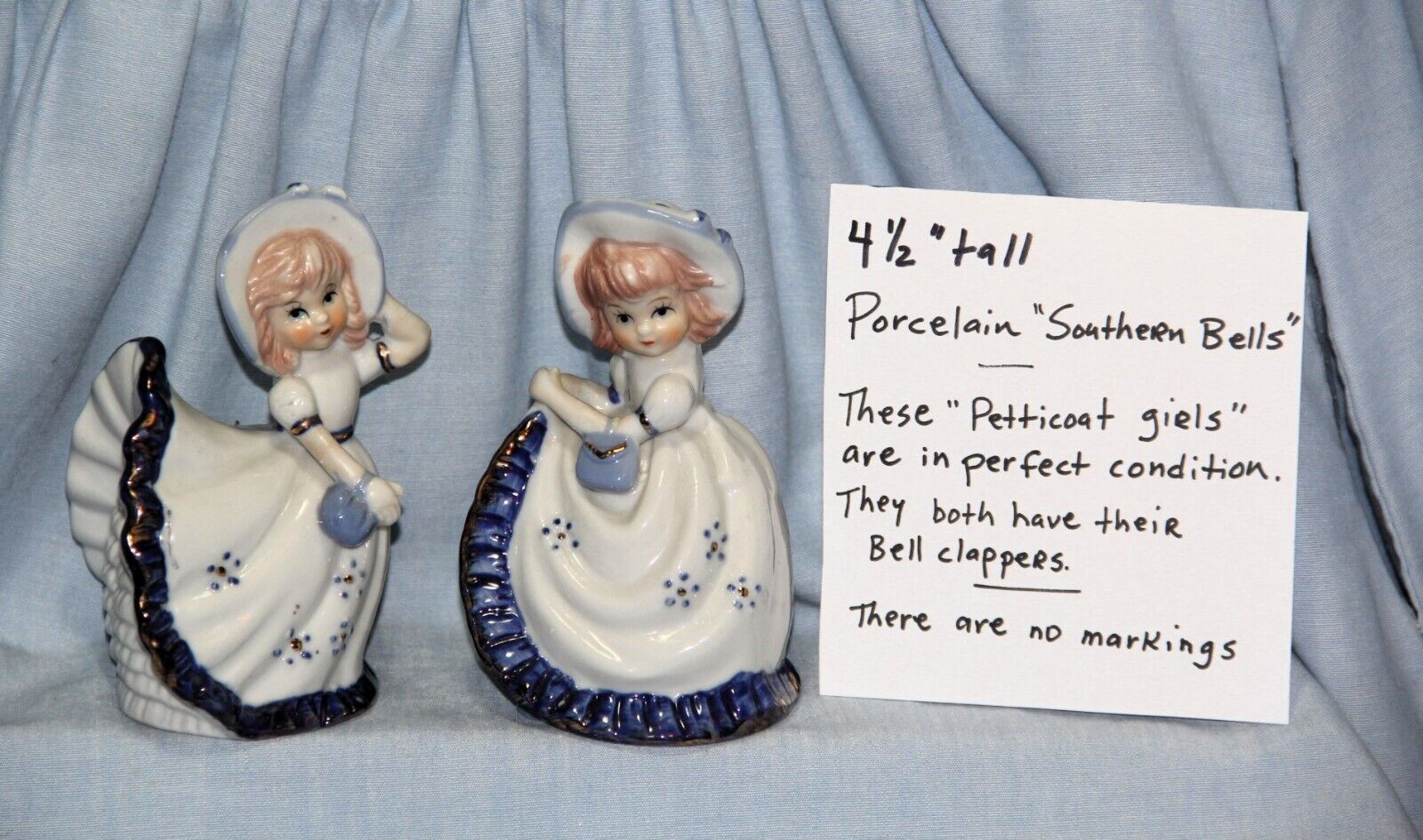Vintage PETTICOAT GIRL Southern Belle - Set of 2 - Porcelain Bells - NICE