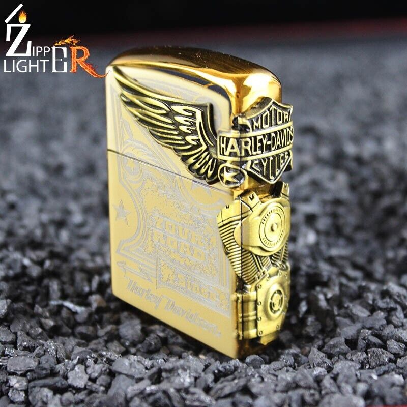 Harley Davidson Gold Lighter Premium Lighter Fancy Zipper Golden Lighter USA🔥