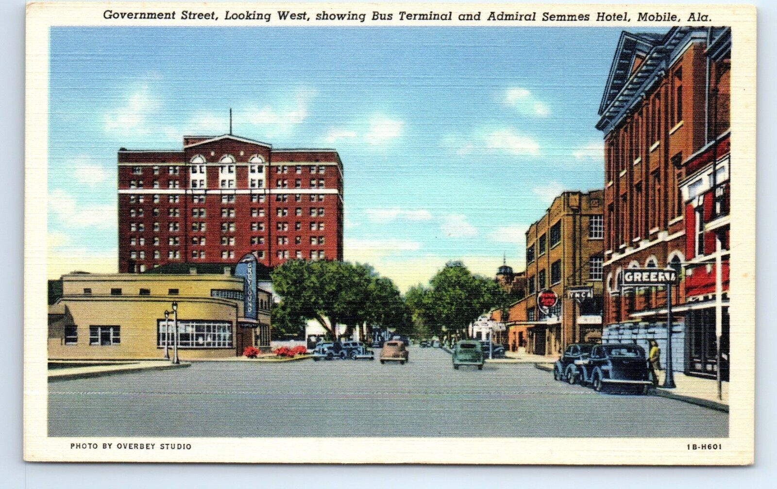 Mobile Alabama AL Government Street Cars Bus Terminal Line Postcard c.1940