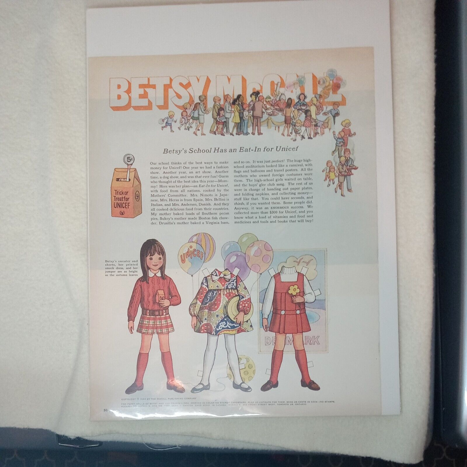 Betsy McCall\'s School has an Eat-In for UNICEF paper doll page 50 1969