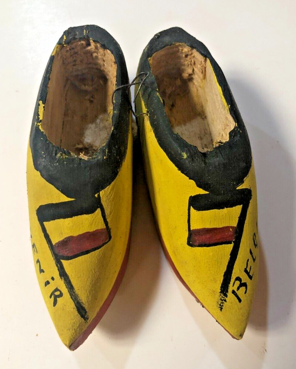 Antique WWI 1919 Belgium, France, USA, & England Wooden Shoes Souvenir 4\