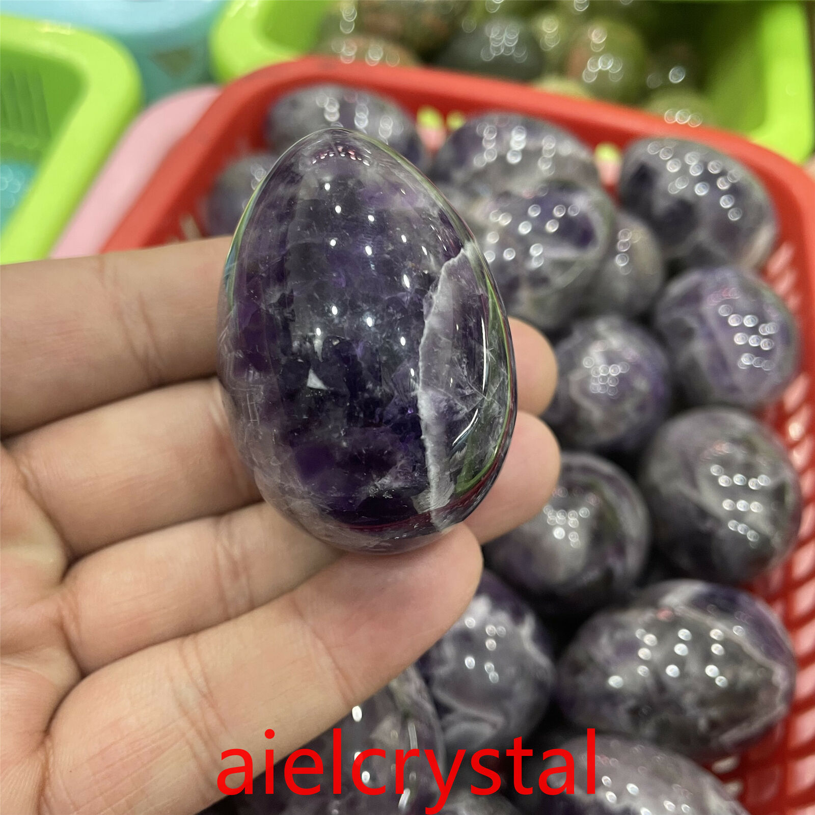 Natural Amethyst crysatl Egg Quartz Carved Crystal Massage Reiki Healing 1pc