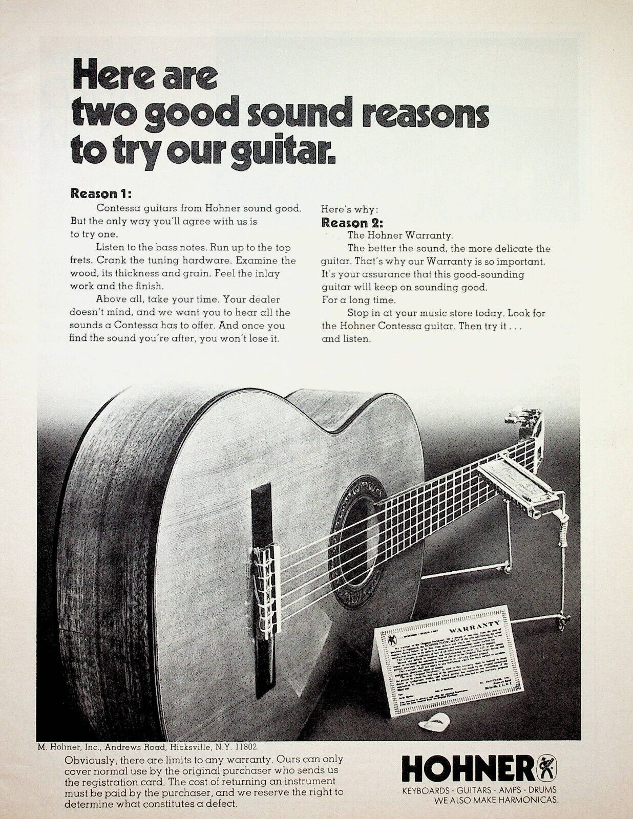 1974 Hohner Contessa Guitars - Vintage Print Advertisement