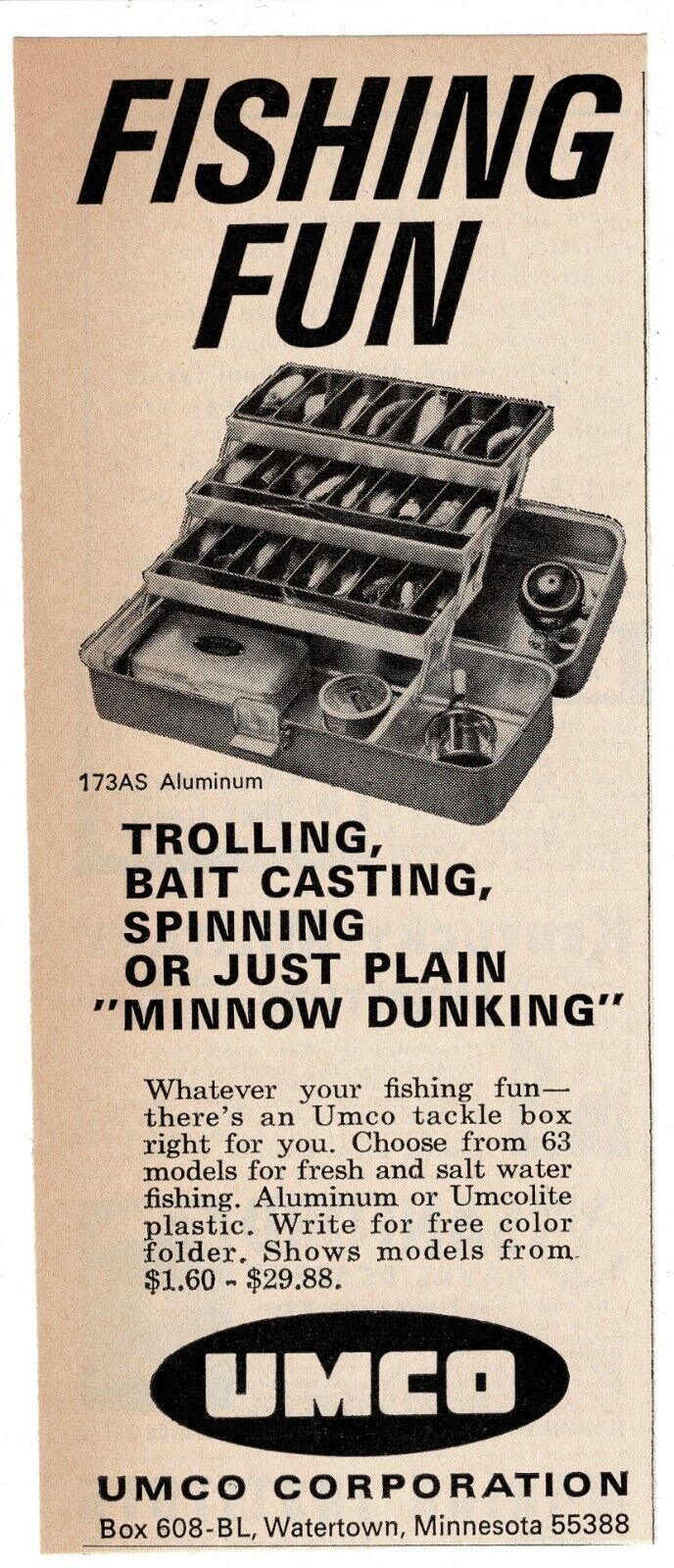 1968 UMCO Fishing Tackle Box 173AS Vintage Print Ad