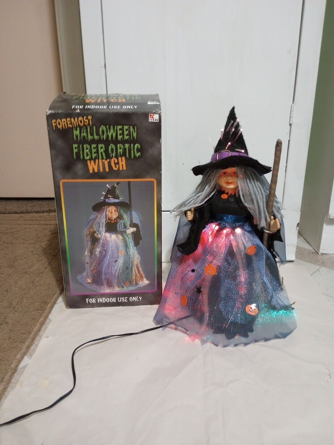 Vintage 90s Kmart Halloween Fall Fiber Optic Changing Doll Witch Broom Barbie?