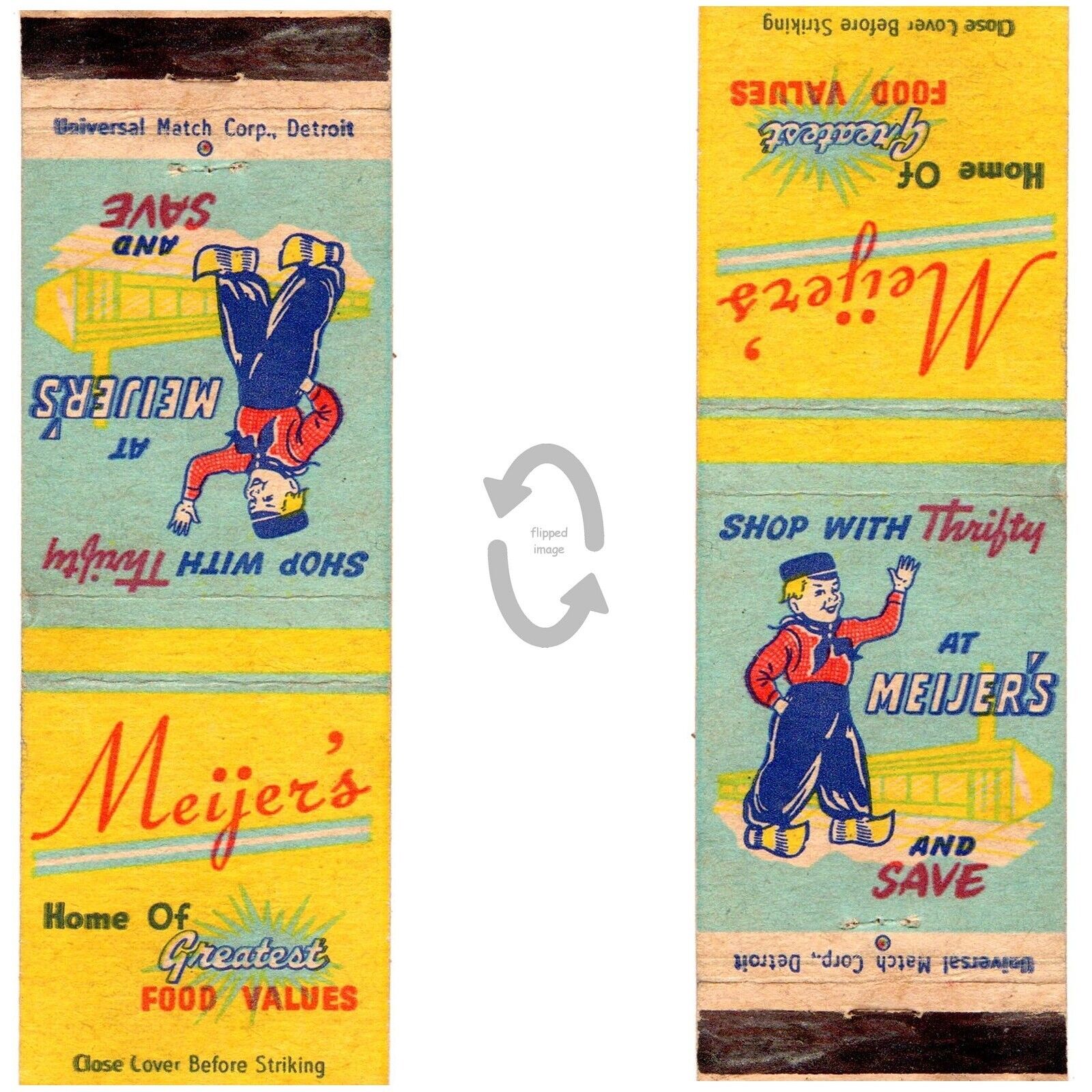 Vintage Matchbook Cover Meijer\'s Grocery store Dutch boy 1950s Michigan