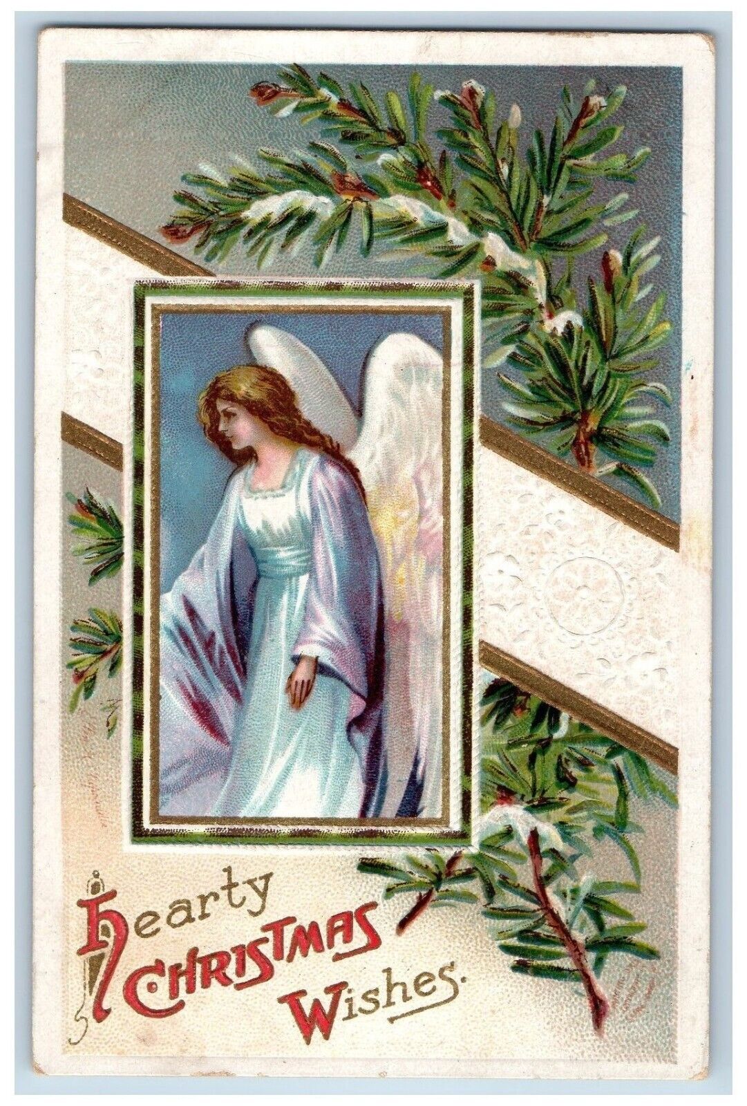 Junction City OR Postcard Christmas Angel Pine Leaf Clapsaddle Embossed 1913 RPO