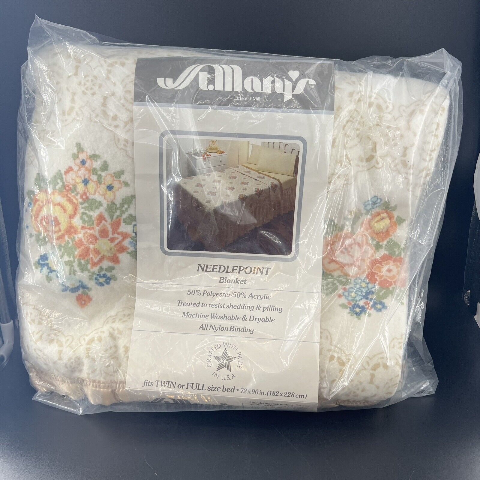 St. Mary’s Blanket Twin Full Needlepoint Grandmacore Vintage Sealed Fieldcrest