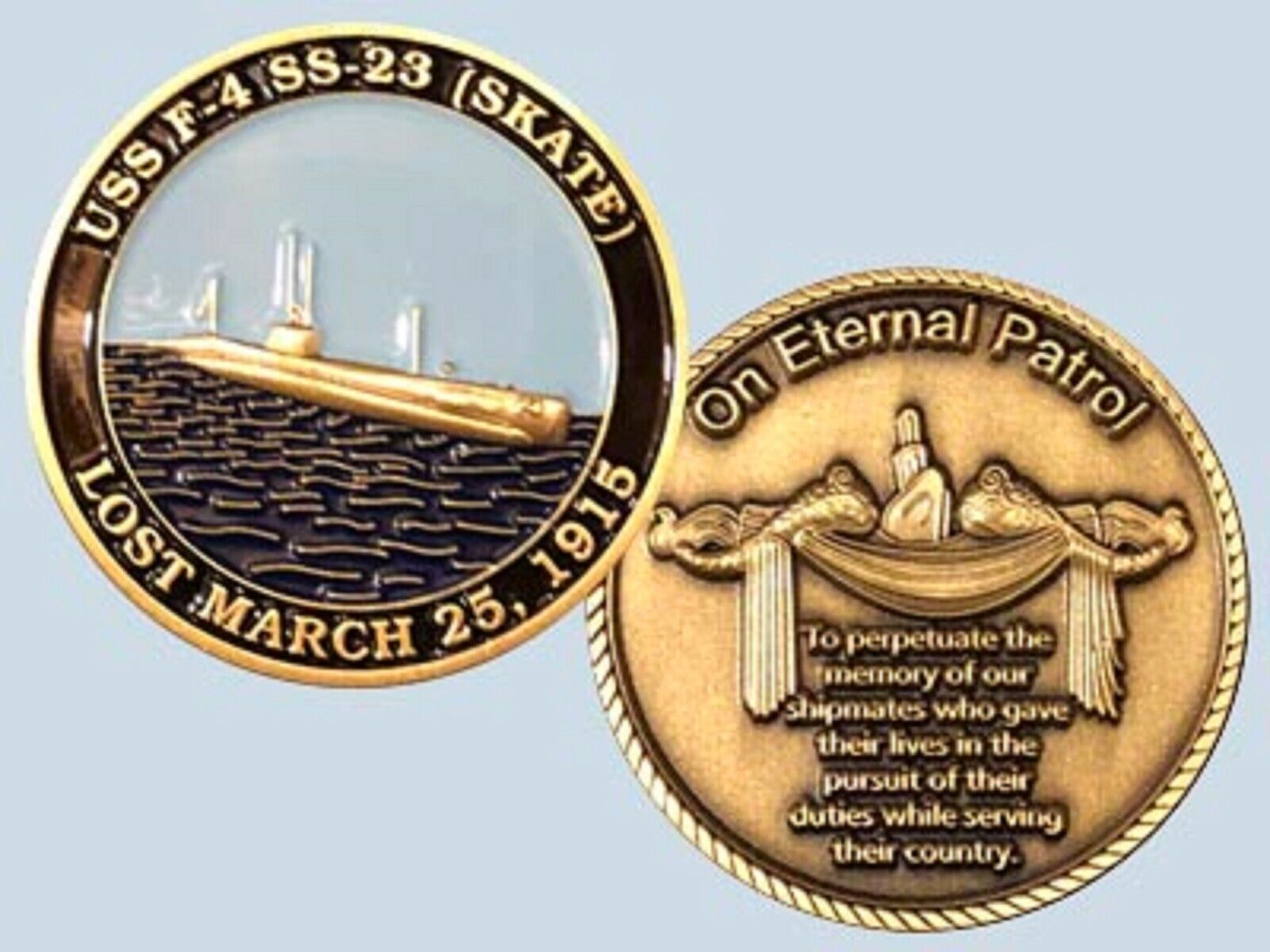 ON ETERNAL PATROL USS SKATE SS-23 SUBMARINE LOST MARCH 25, 1915 CHALLENGE COIN