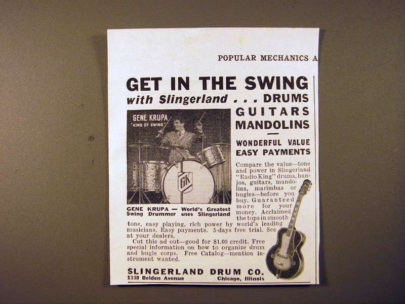 1939 Slingerland Guitar / Drums Ad - Gene Krupa
