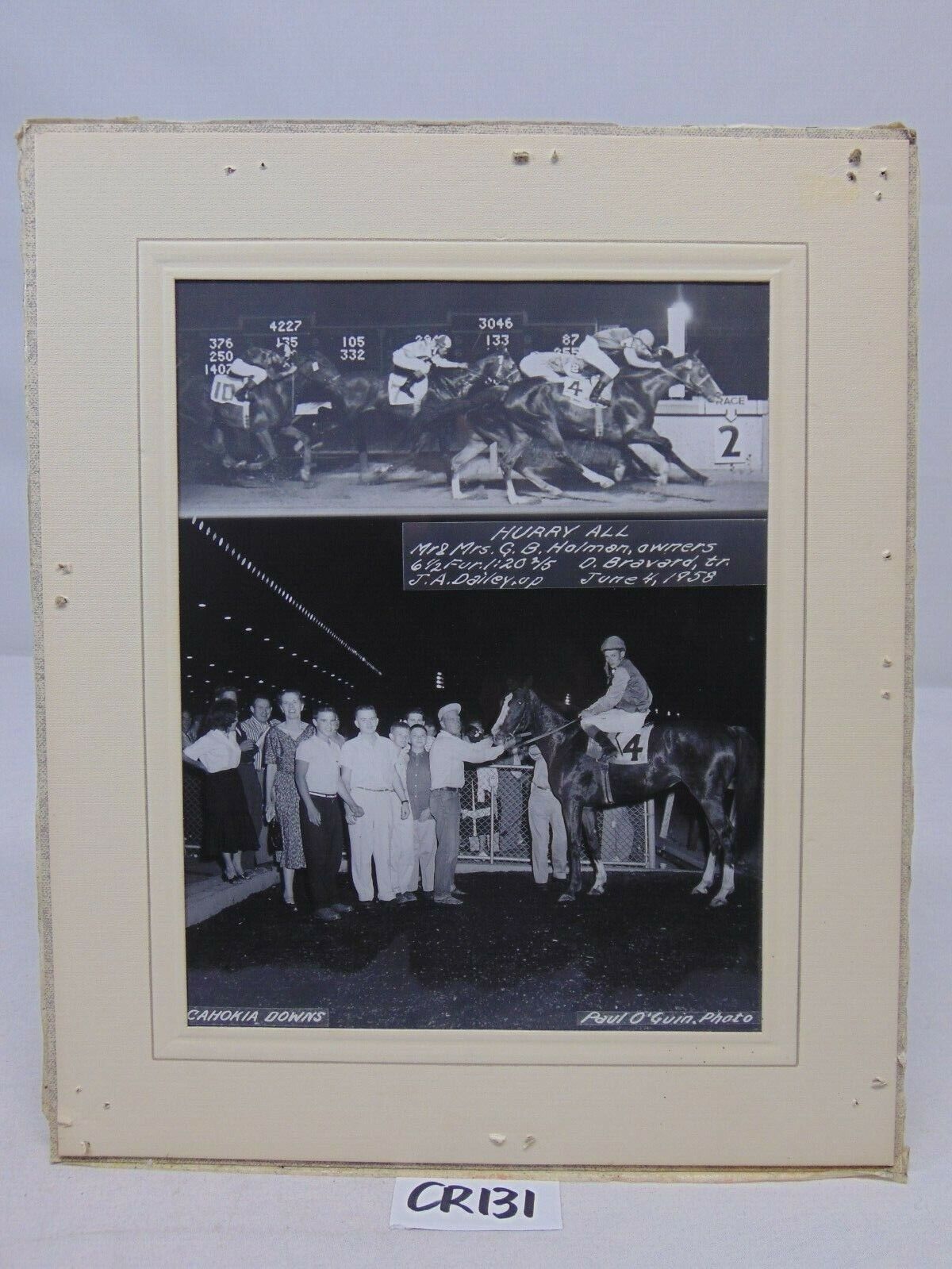 6-4-1958 PRESS PHOTO JOCKEYS ON HORSES RACE AT CAHOKIA DOWNS-HURRY ALL-DAILEY 