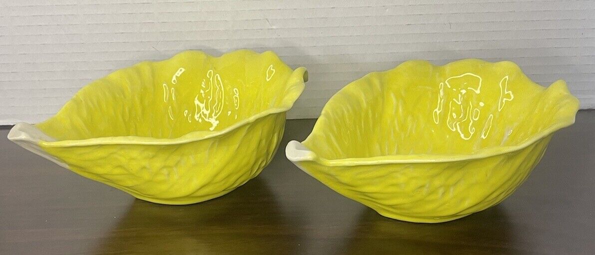 Vintage Cabbage Leaf Bowls Yellow Made In Portugal Set Of 2