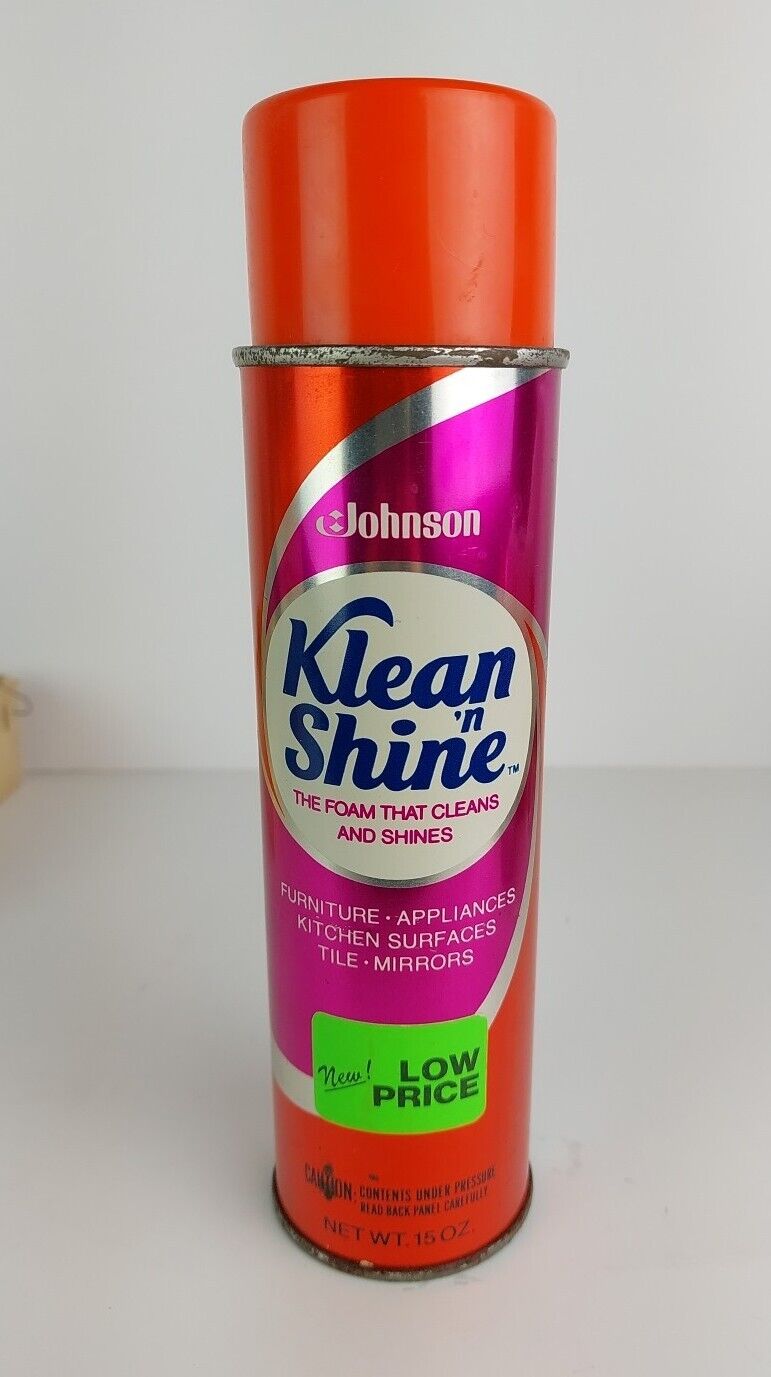 Vintage 1974 Johnson Wax Klean \'n Shine Foam Cleaner 15 Oz Metal Can Read