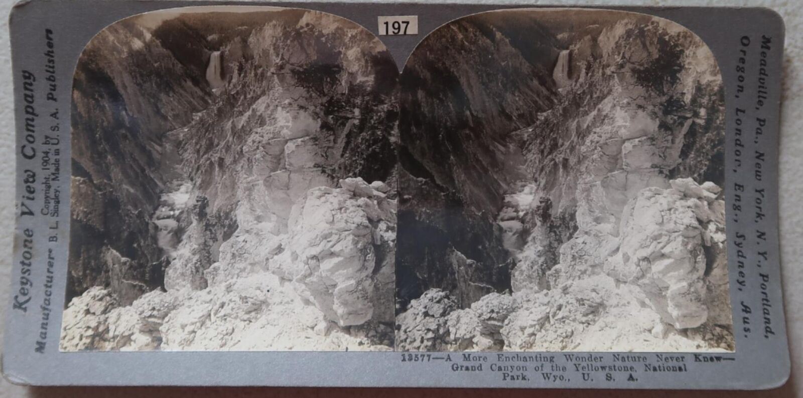 1901 WYOMING GRAND CANYON OF THE YELLOWSTONE NATIONAL PARK STEREOVIEW 33-60