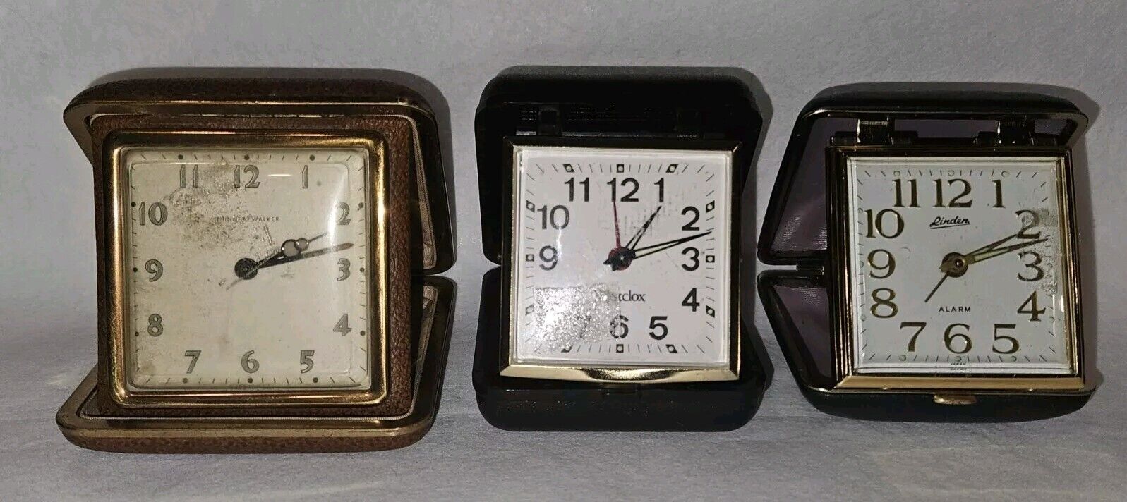 3 Vintage Travel Clocks- Linder, Westclox And Phinny Walker
