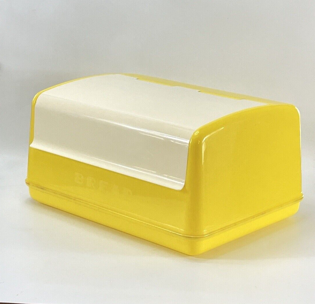 Lustro Ware Bread Box Yellow White Plastic B-20 Mid Century Vintage Kitchen-READ