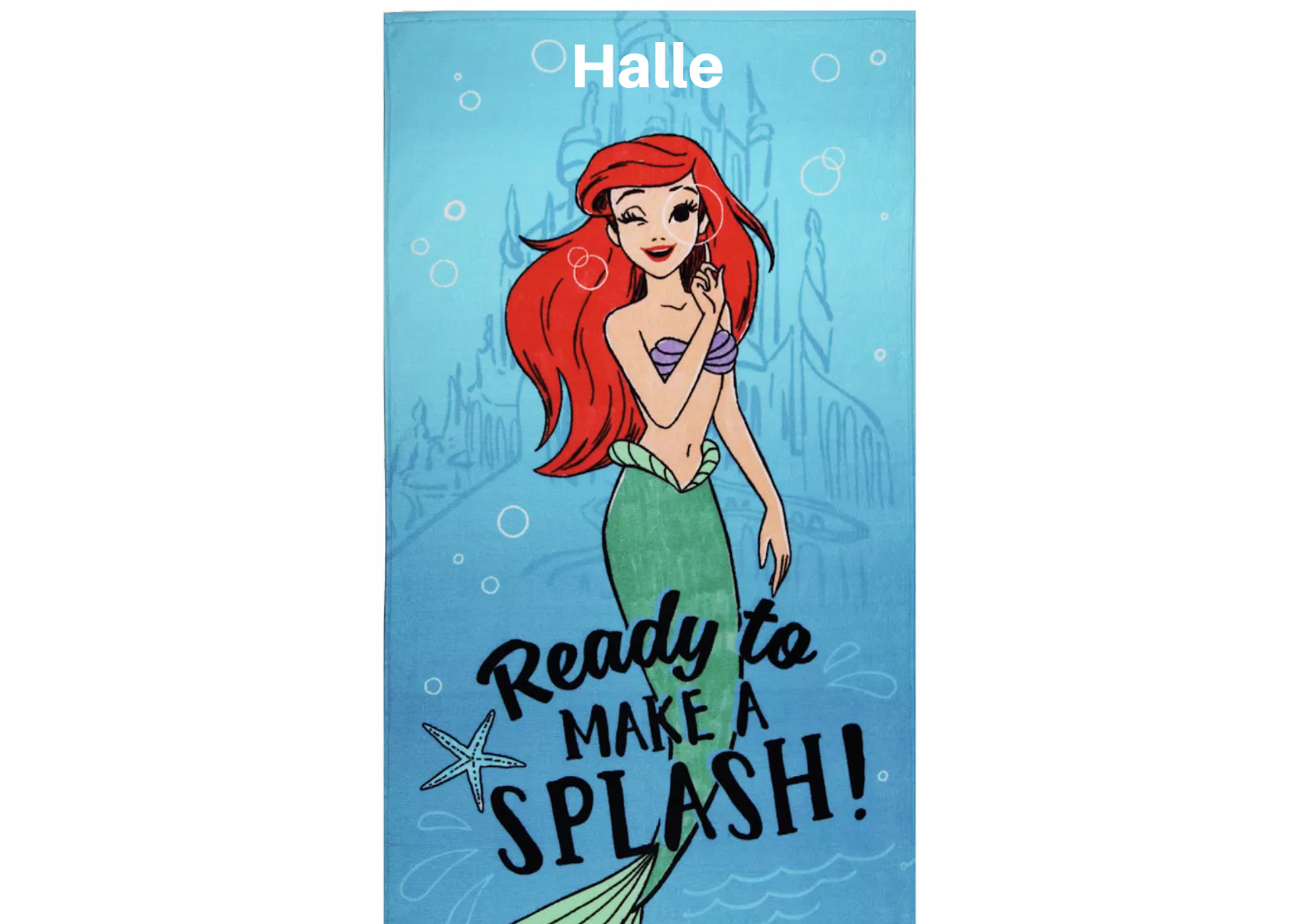 Custom Towel - Little Mermaid Ariel Design Personalized Embroidered Beach Towel
