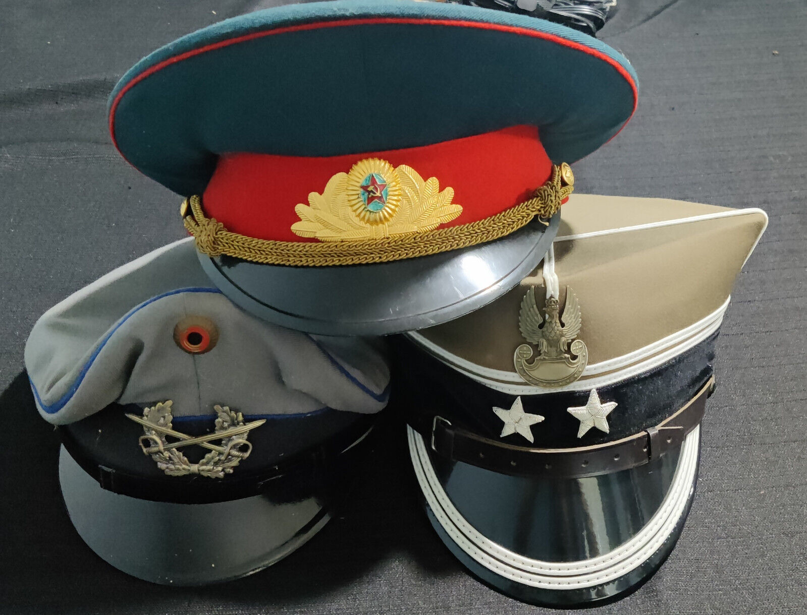 Vintage Genuine Cold War Military Hats - Russia , West Germany , Poland