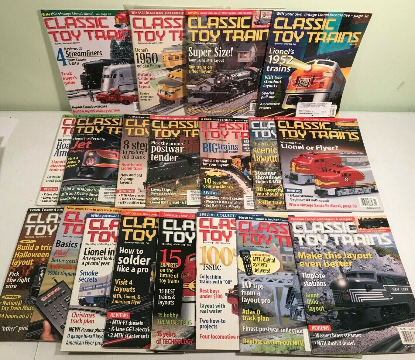 Lot 19 magazines CLASSIC TOY TRAINS 2000-2001-2002-3 MTH; Lionel; American Flyer