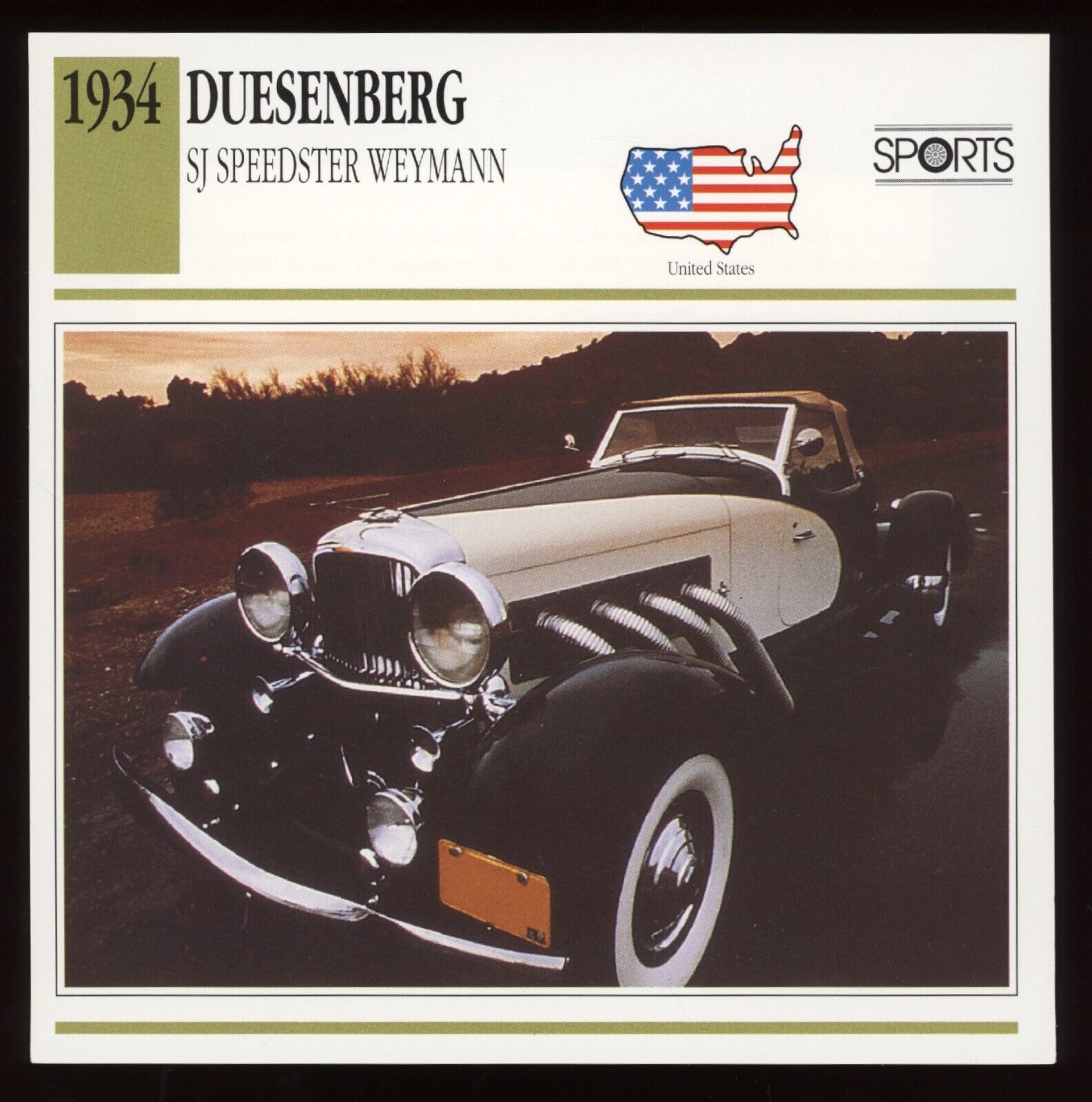 1934 Duesenberg SJ Speedster Weymann  Classic Cars Card