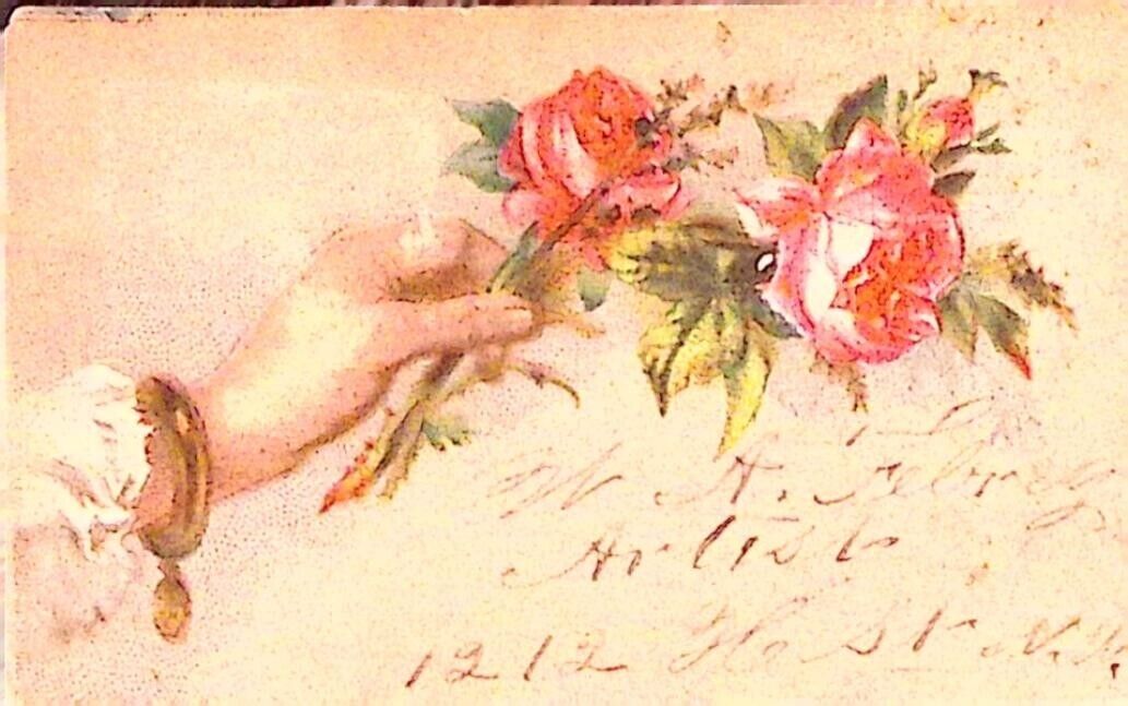 Antique Card Hand Flowers Design