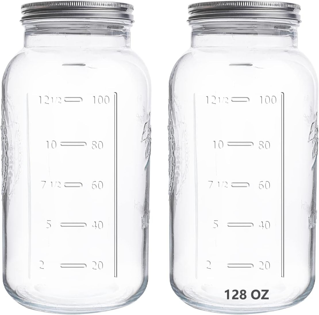 128 Oz Mason Jars Wide Mouth 2 Pack 1 Gallon Glass Large Jars with Airtight Lid