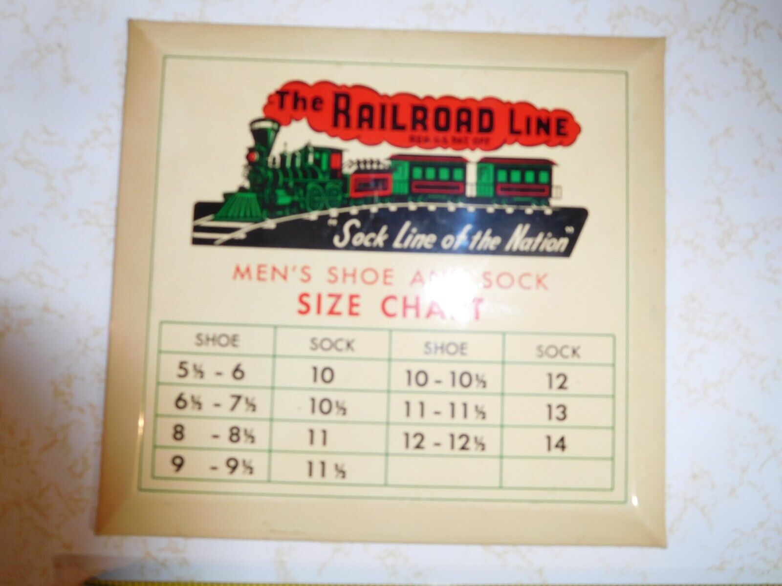 Rare Vintage Tin Litho Sign Railroad Line Sock Line of the Nation Men\'s Shoe
