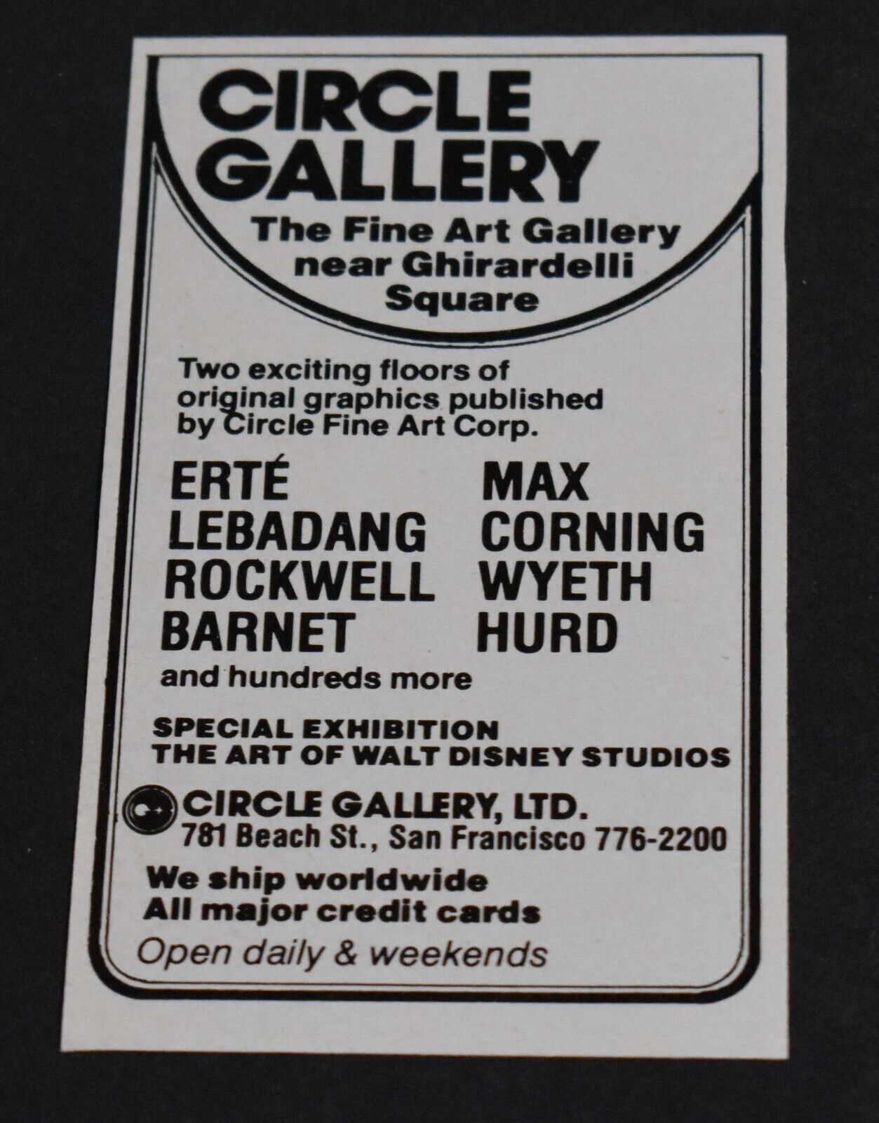 1979 Print Ad San Francisco Circle Gallery Fine Art Ghirdelli Square 781 Beach
