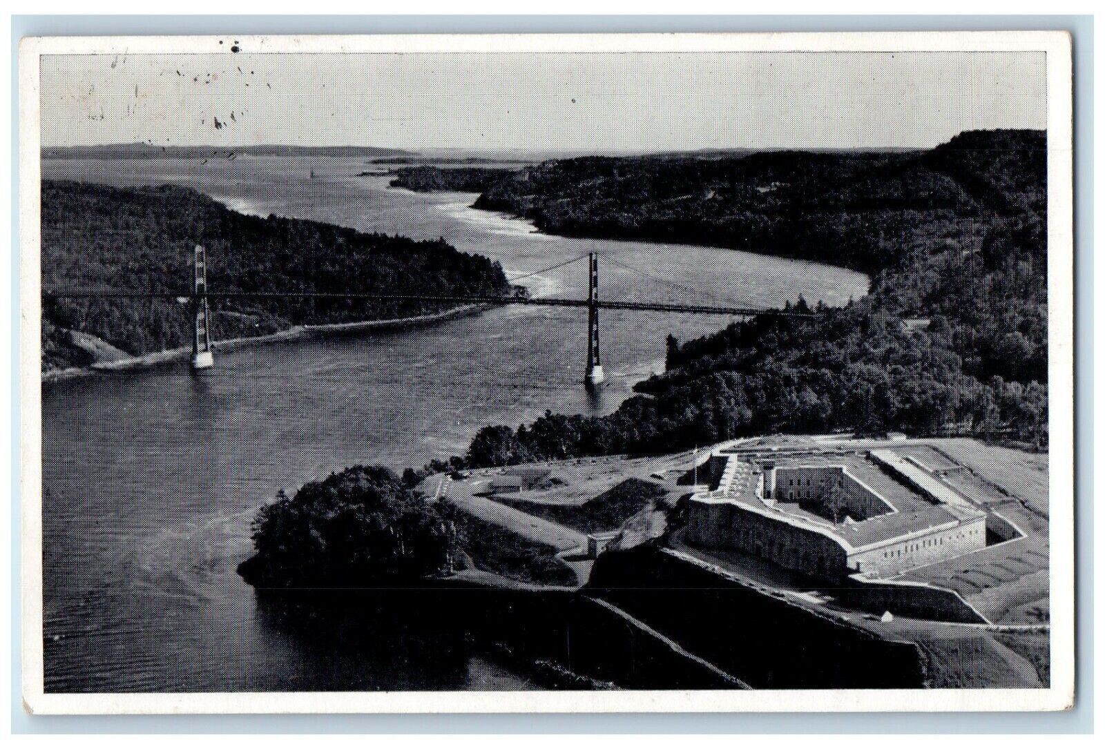 1957 Air View Of Fort Knox Waldo Hancock Bridge Bucksport Maine ME Postcard