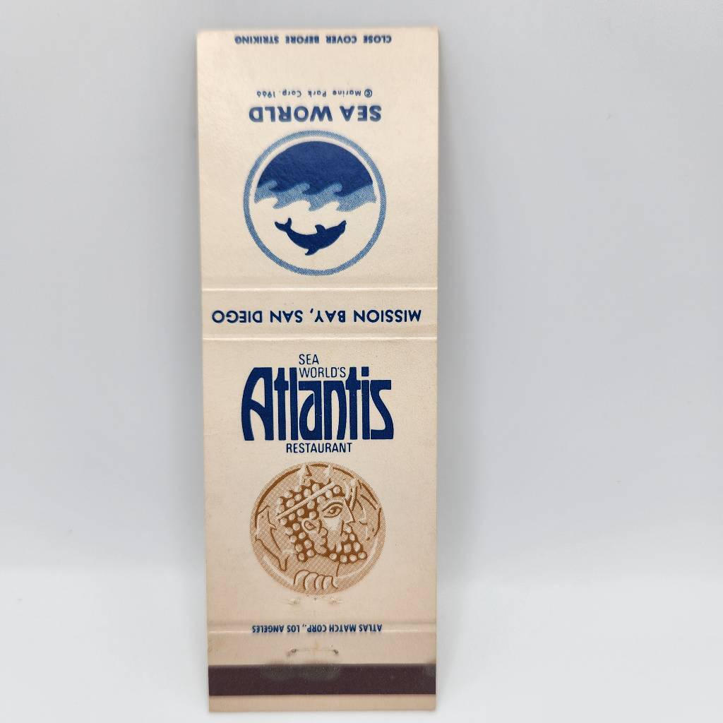 Vintage Matchbook 1960s-70s Sea World San Diego Atlantis Restaurant California C