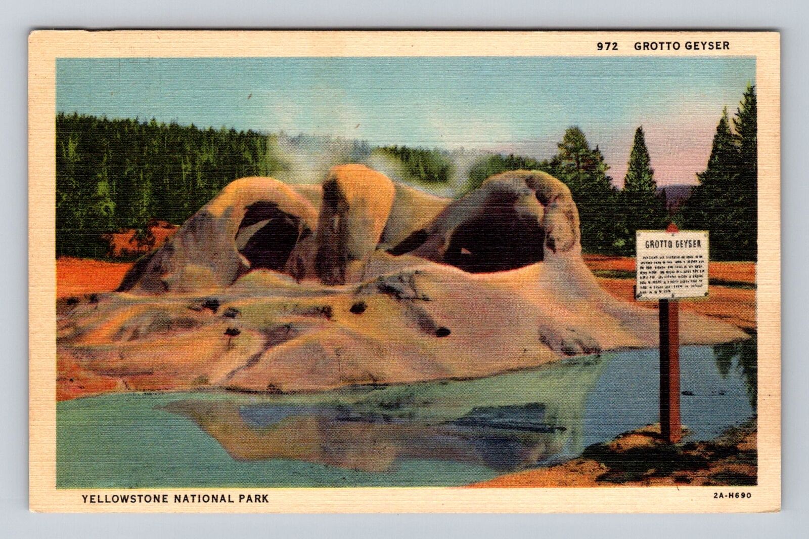 Yellowstone National Park, Grotto Geyser, Vintage Souvenir Postcard