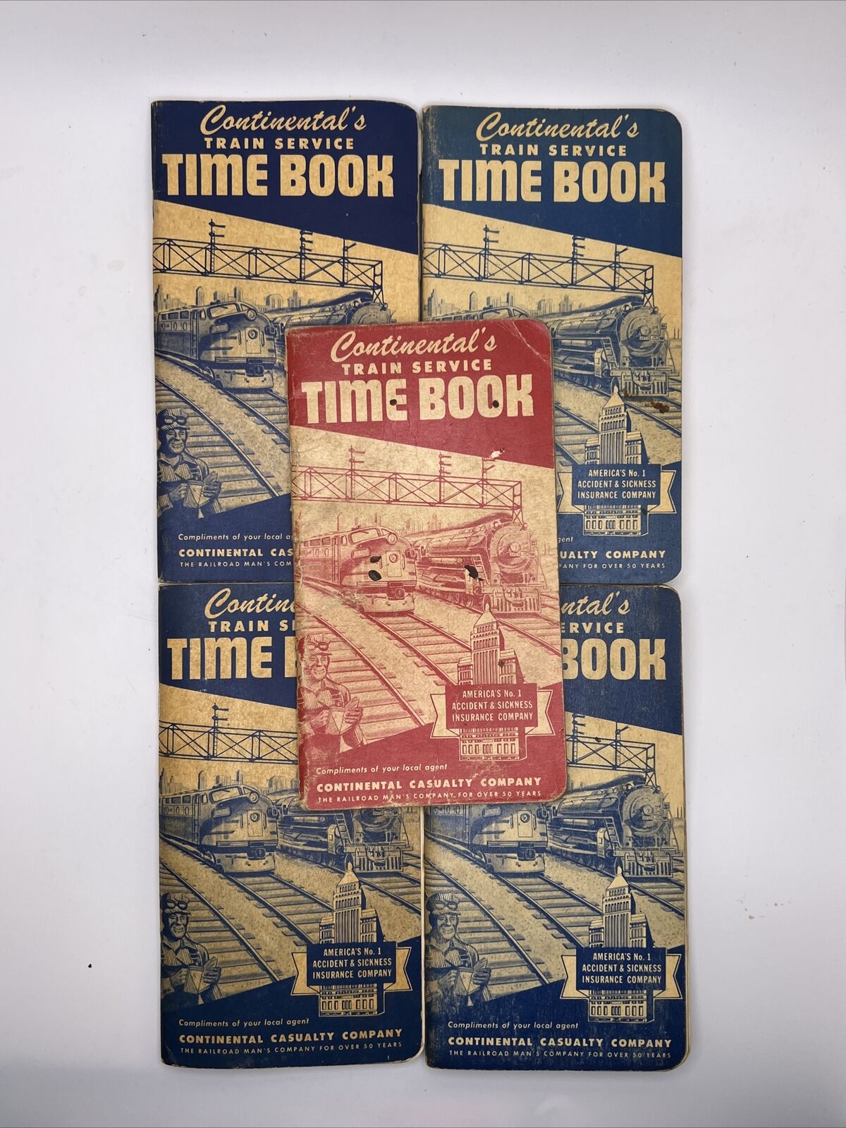 Set of 5 Vtg 1950's Railroad Employee's Time Books Continentals Train Service