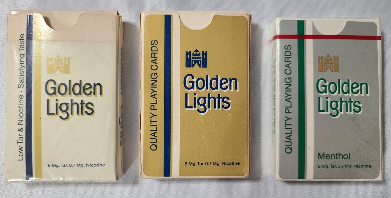 Lot Of 3 Decks Of Vintage Golden Lights Cigarettes Promotional Playing Cards 