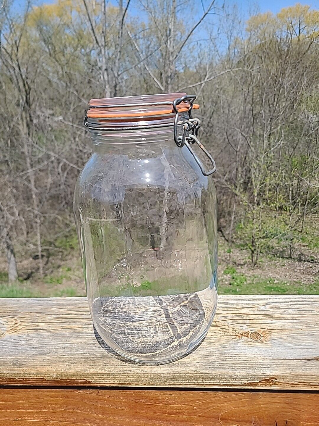 Vintage Arc France 3L Jar Clear Glass Canister with Hinged Lid Rubber Seal