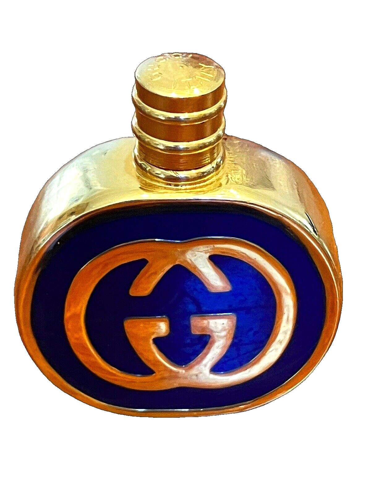Gucci Cobalt Enamel Perfume Vanity Bottle Accessory GG Vintage Italy Designer