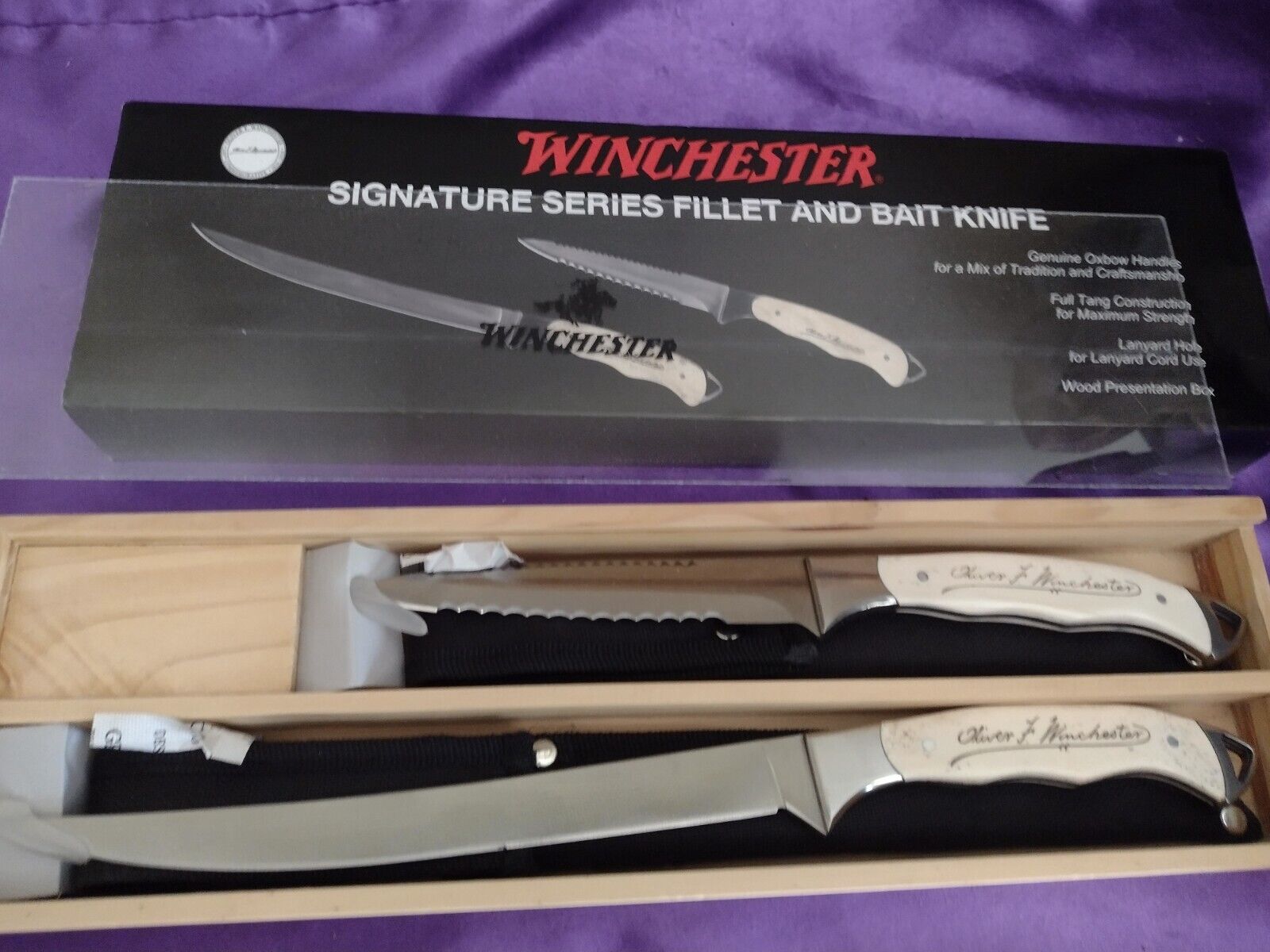 New Oliver F. Winchester Signature Handle Bone Fillet & Bait Fishing Knife Set